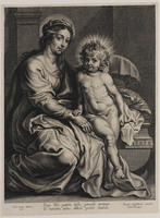 KG 17302
<br/>
Madonna met kind, zittend voor een kinderbed
<br/>
<em>Anoniem (17de eeuw)</em>